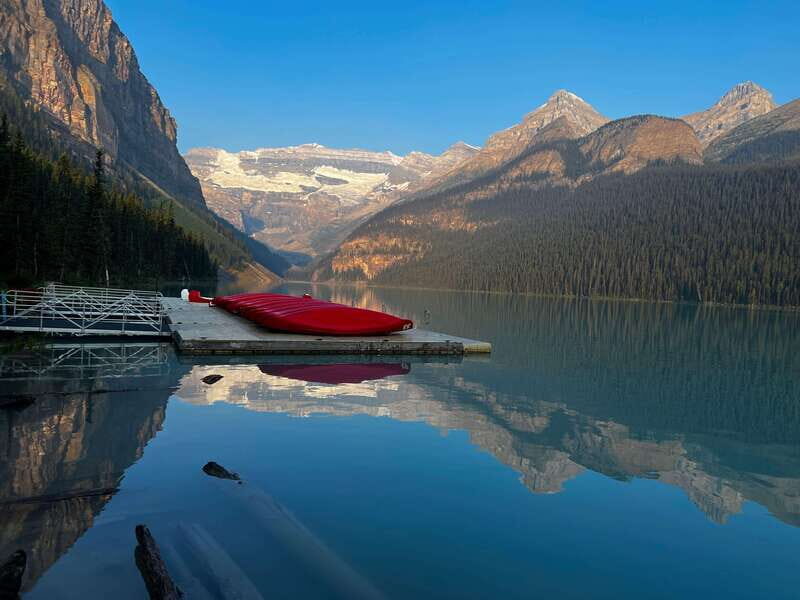 Banff - Lake Louise Moraine Lake and Icefields Parkway Tour - Morning scenery: Bow Falls and the Two Jack Lake stop