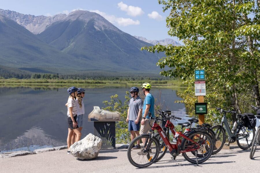 Banff: Mountain Lakeside Guided E-Bike Tour - Two Jack Lake: bighorn sheep grazing and Mt Rundle reflection