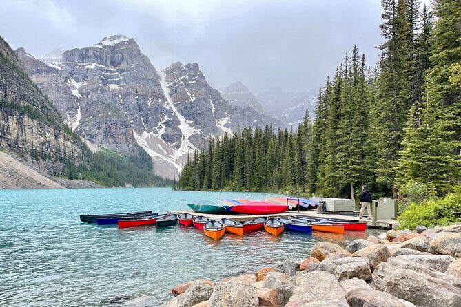 From Banff: Affordable Moraine Lake and Lake Louise Shuttle Bus - Lake Louise: emerald color, glacier backdrop, and a lakeshore stroll